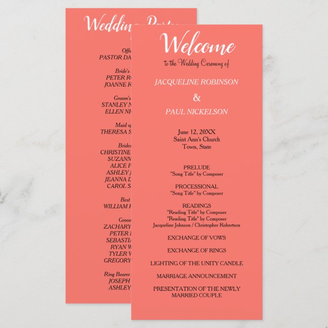 Coral Wedding Program (Front/Back)