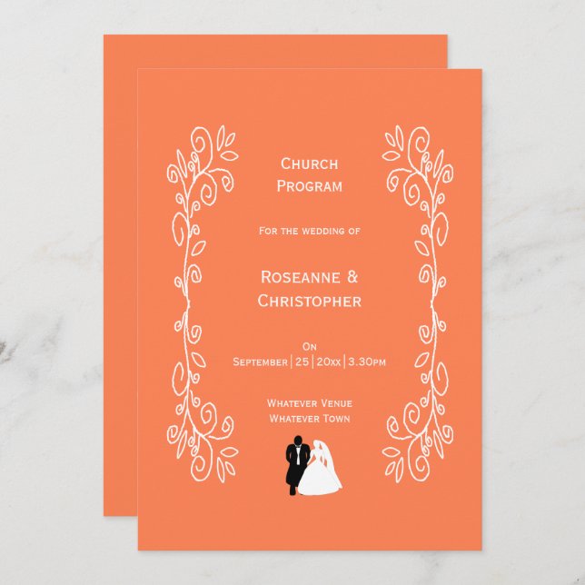 Coral Wedding Program Bride Groom Design (Front/Back)