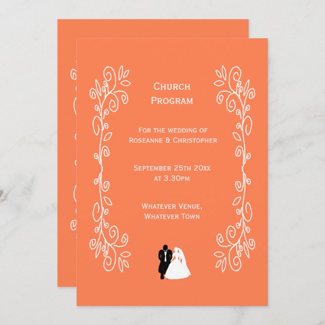 Coral Wedding Program Bride Groom Design (Front/Back)