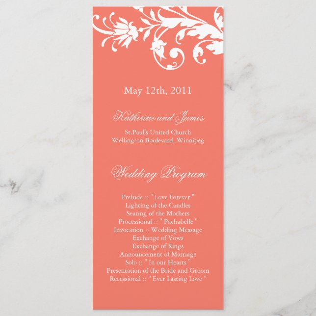 Coral Wedding Programs (Front)