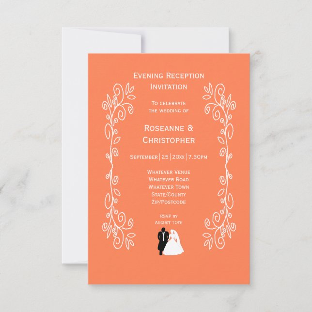Coral Wedding Reception Invitation Bride Groom (Front)