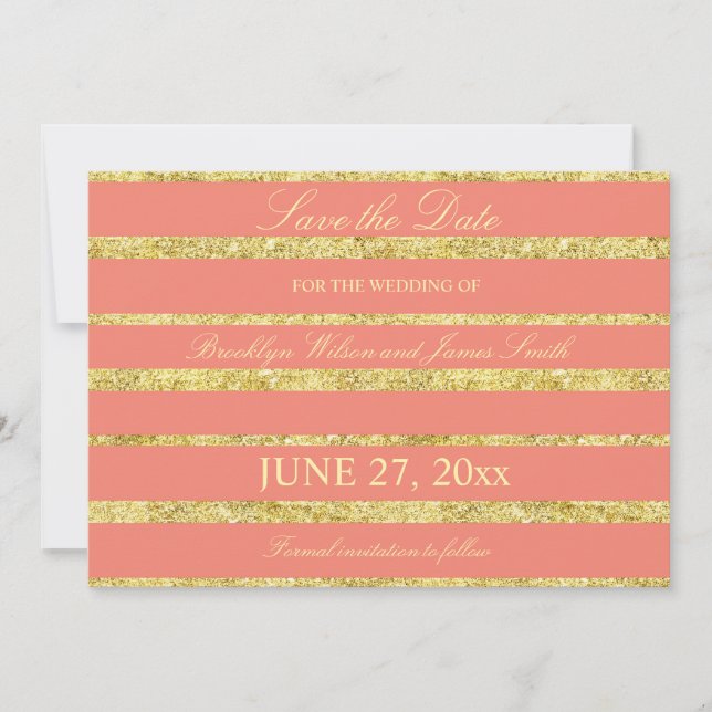 Coral Wedding Save The Date Cards With Gold Foil (Front)
