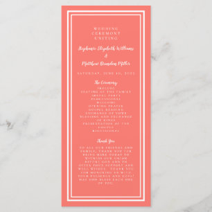 Coral Wedding Service Ceremony Minimalist Simple P Program
