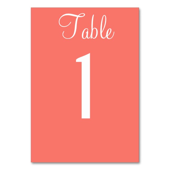 Coral Wedding Table No. Cards (Back)