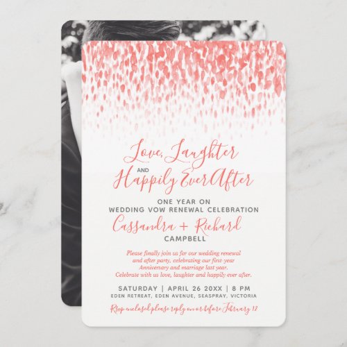 Coral wedding vow renewal 1 year on happily after invitation
