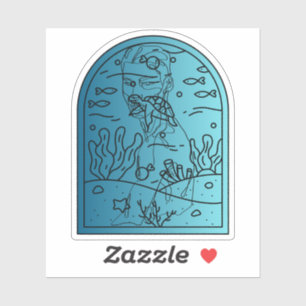 Coral Whisper – Underwater One Line Art Portrait Sticker