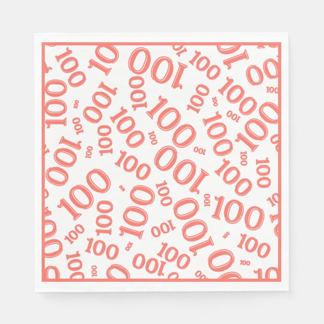 Coral/White 100 Random Number Pattern Napkins (Front)