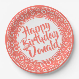 Coral/White 65th Random Number Pattern Paper Plates