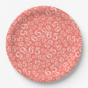 Coral/White 65th Random Number Pattern Paper Plates