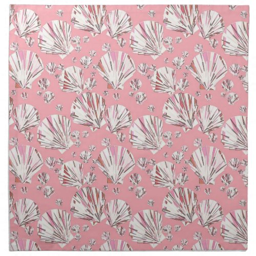 Coral White and Pastel Coral Pink Sea Shells Cloth Napkin