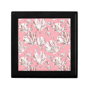 Coral, white and pink sea shells, peach background gift box