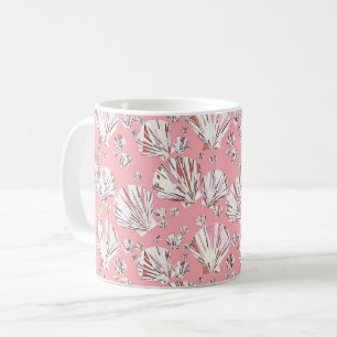 Coral, white and pink sea shells, pink background coffee mug