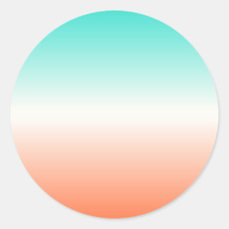 Coral White and Turquoise Tricolor Ombre Classic Round Sticker