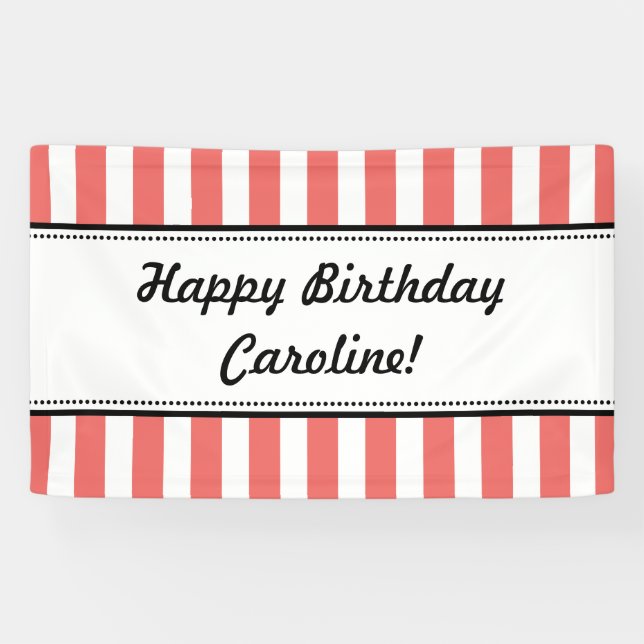 Coral White Birthday Banner Stripes (Horizontal)