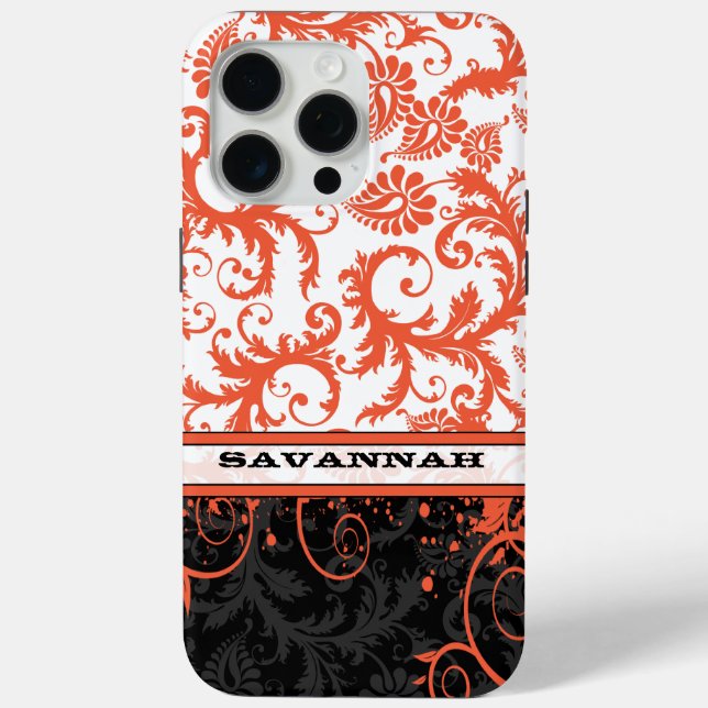 Coral White Black Personalized Damask iPhone Skin Case-Mate iPhone Case (Back)