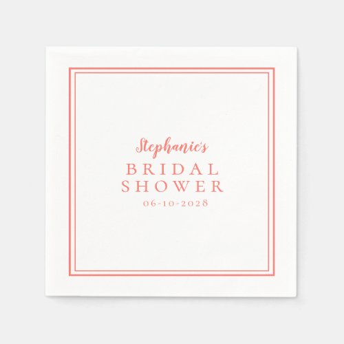 Coral White Bridal Shower Wedding Simple Modern Napkins
