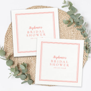 Coral White Bridal Shower Wedding Simple Modern Napkins