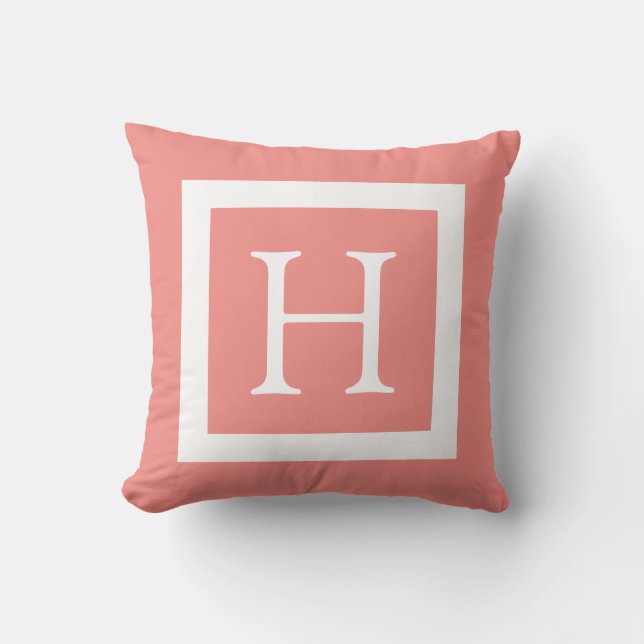 Coral White Custom Monogram Throw Pillow (Front)