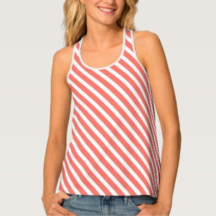 Coral White Diagonal Stripes Tank Top