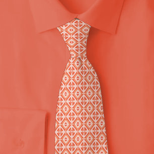 Coral & White Diamond Pattern Neck Tie