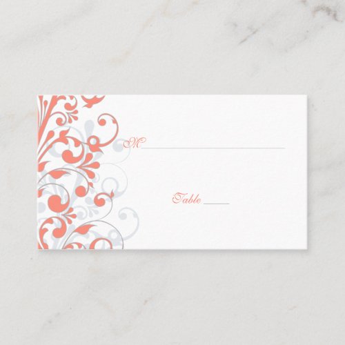 Coral, White Floral Wedding Place Cards Business Cards