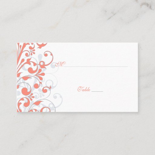 Customizable Coral, White Floral Wedding Place Cards Business Cards