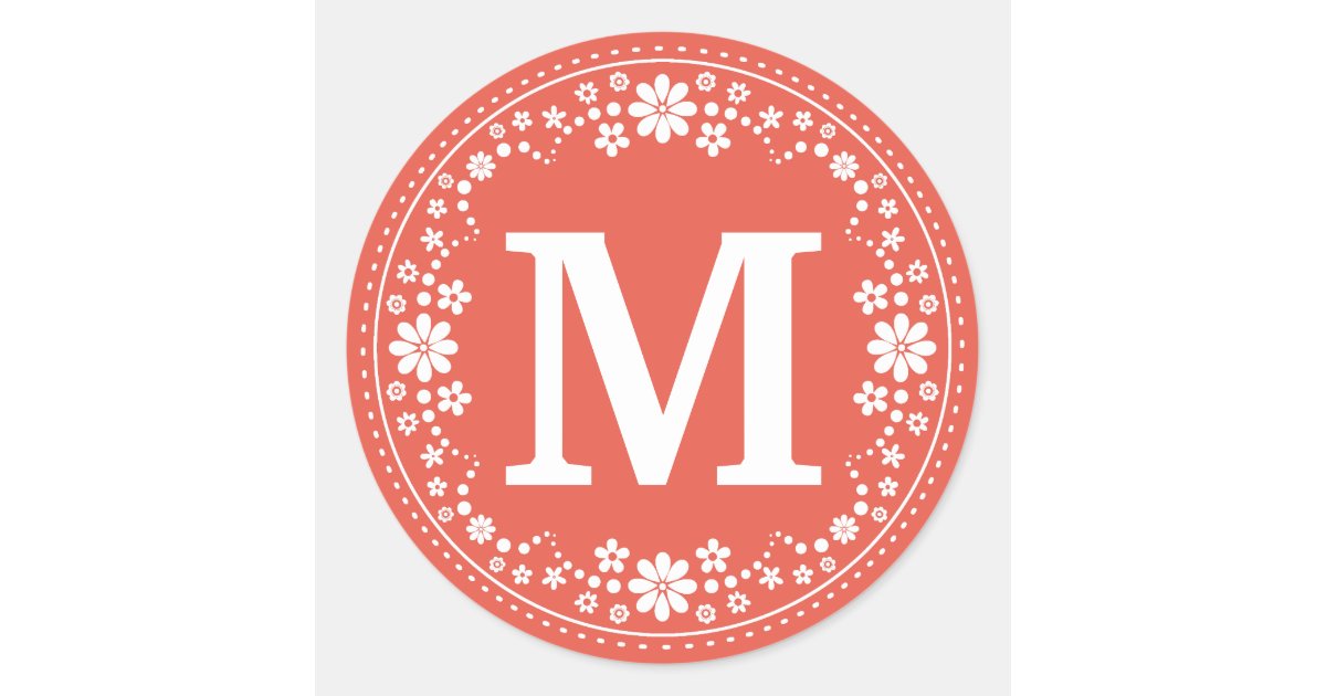 Blush White Bloom Floral Wreath Monogram Classic Round Sticker