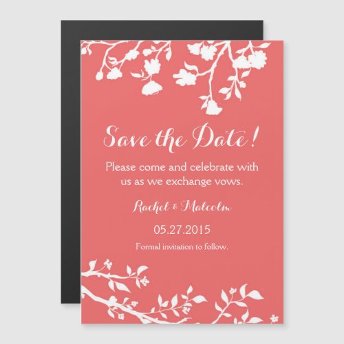 Coral White Flower Save The Date Magnet