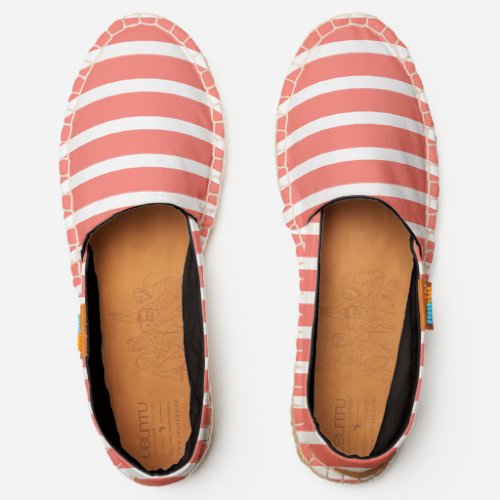 Coral White Geometric Wide Stripes Espadrilles