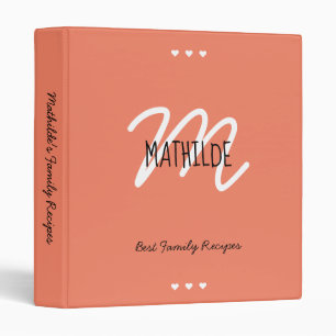 Coral White Girly Typography Script Name 3 Ring Binder