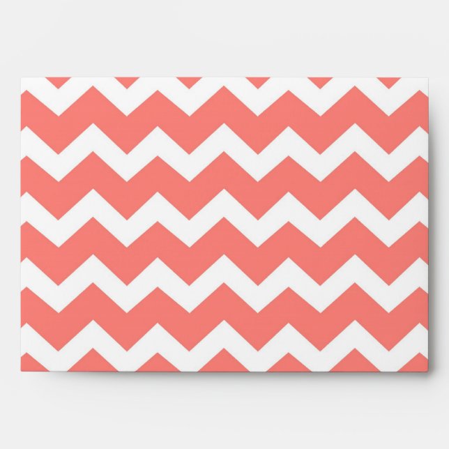 Coral White Gray Chevron Wedding Envelope (Front)