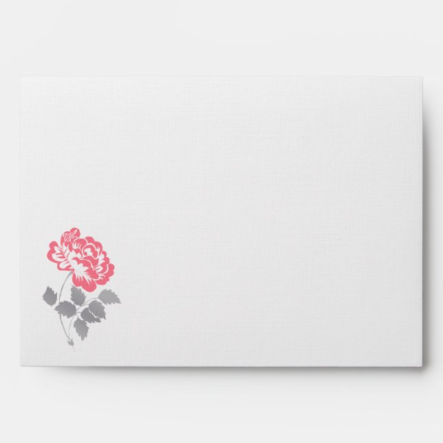 Coral, White, Gray Floral Linen A7 Envelope (Front)