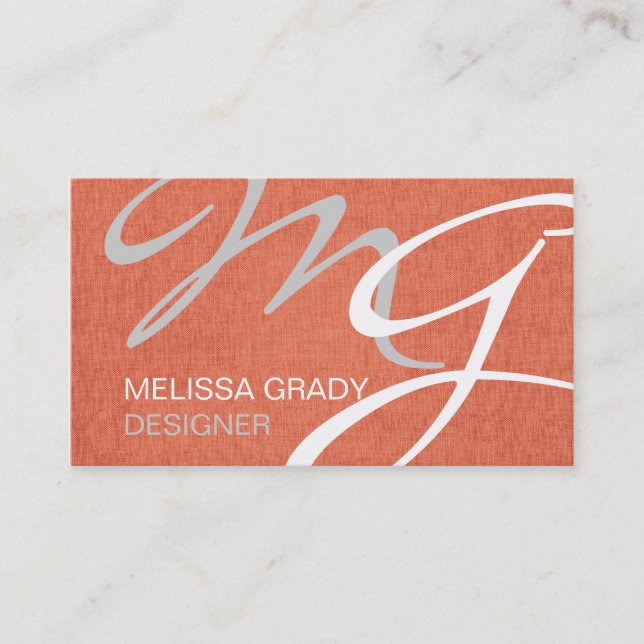 Coral White Gray Monogram Modern Business Card (Front)
