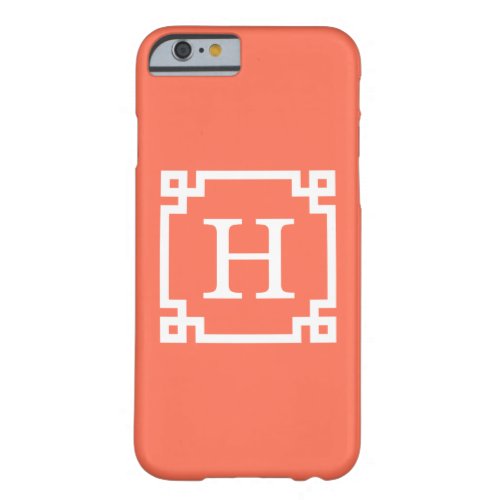 Coral White Greek Key Frame 2 Initial Monogram Barely There iPhone 6 Case
