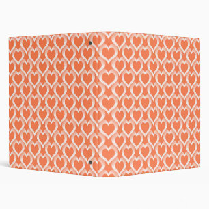 Coral White Hearts Pattern 3 Ring Binder