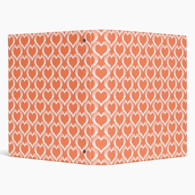 Coral White Hearts Pattern 3 Ring Binder (Background)