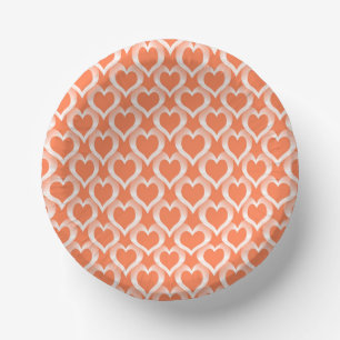 Coral White Hearts Pattern Paper Bowls