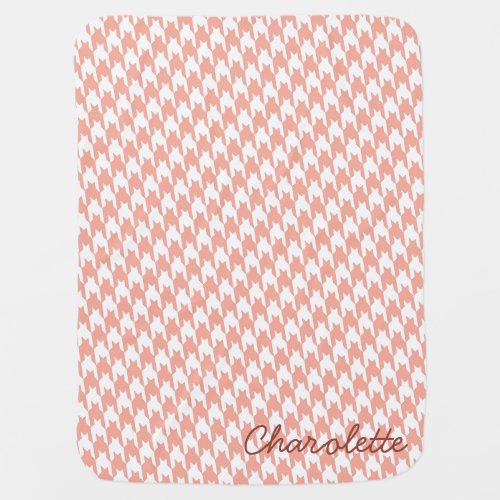 Coral  White Houndstooth Monogram Baby Blanket