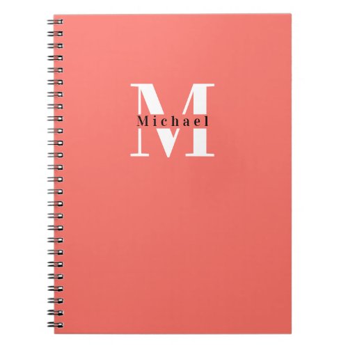 Coral  White Modern Classic Monogram Notebook