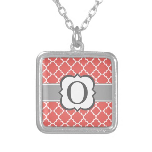 Coral White Monogram Letter O Quatrefoil Silver Plated Necklace