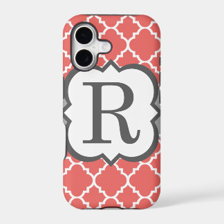 Coral White Monogram Letter R Quatrefoil iPhone 17 Case