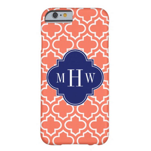 Coral White Moroccan 6 Navy 3 Initial Monogram Barely There iPhone 6 Case