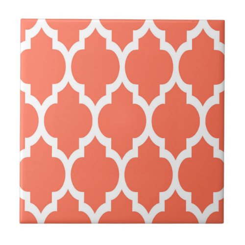 Coral White Moroccan Quatrefoil Pattern 4 Tile