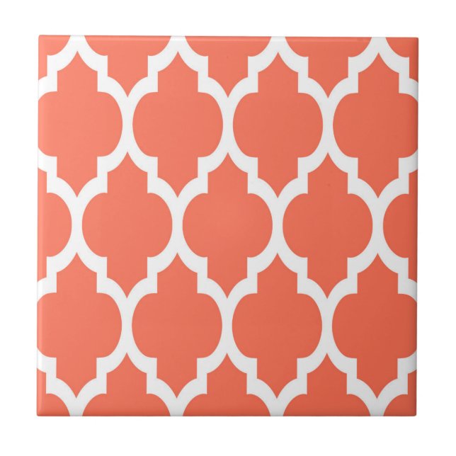 Coral White Moroccan Quatrefoil Pattern #4 Tile (Front)