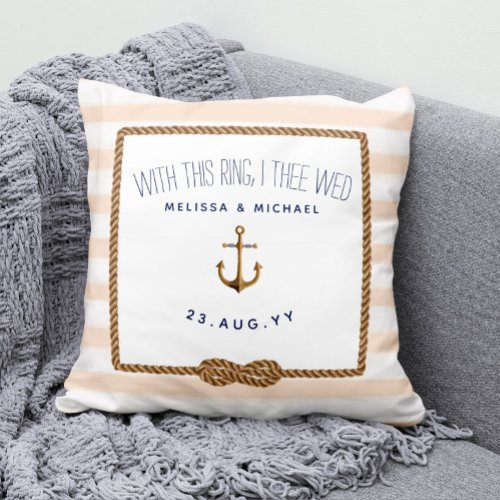 Coral  White Nautical Infinity Knot Ring Bearer Throw Pillow