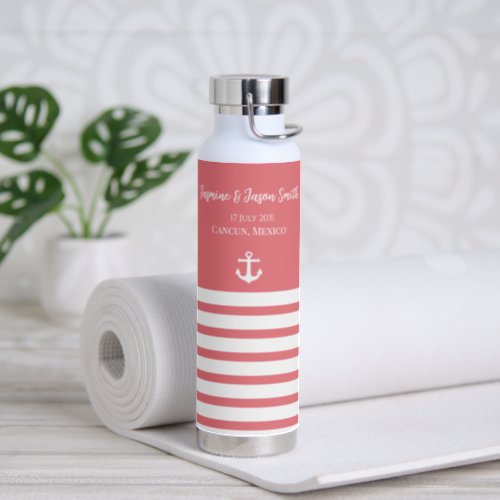 Coral White Personalized Destination Wedding Favor Water Bottle