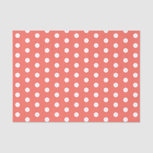 Coral White Polka Dots Tissue Paper (Front)