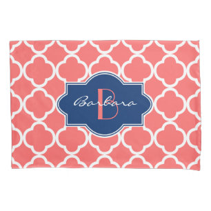 Coral & White Quatrefoil Geometric Pattern Pillowcase