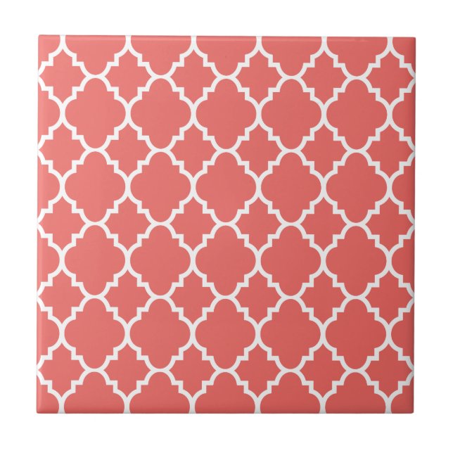 Coral White Quatrefoil Moroccan Pattern Ceramic Tile (Front)
