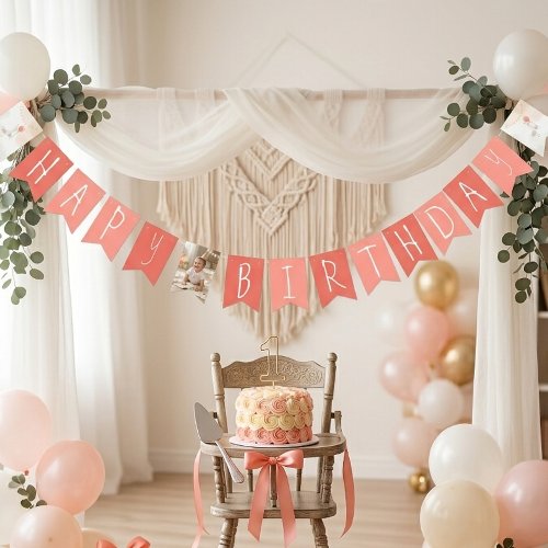 Coral White Silly Goose Girl First Birthday Bunting Flags